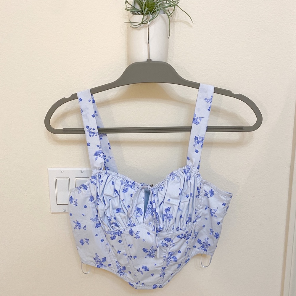 Isabelle’s Cabinet blue floral corset top